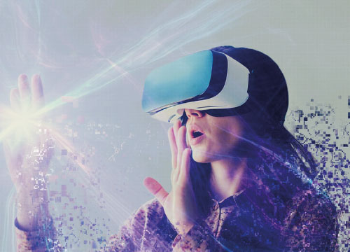 Mulher com óculos de realidade virtual